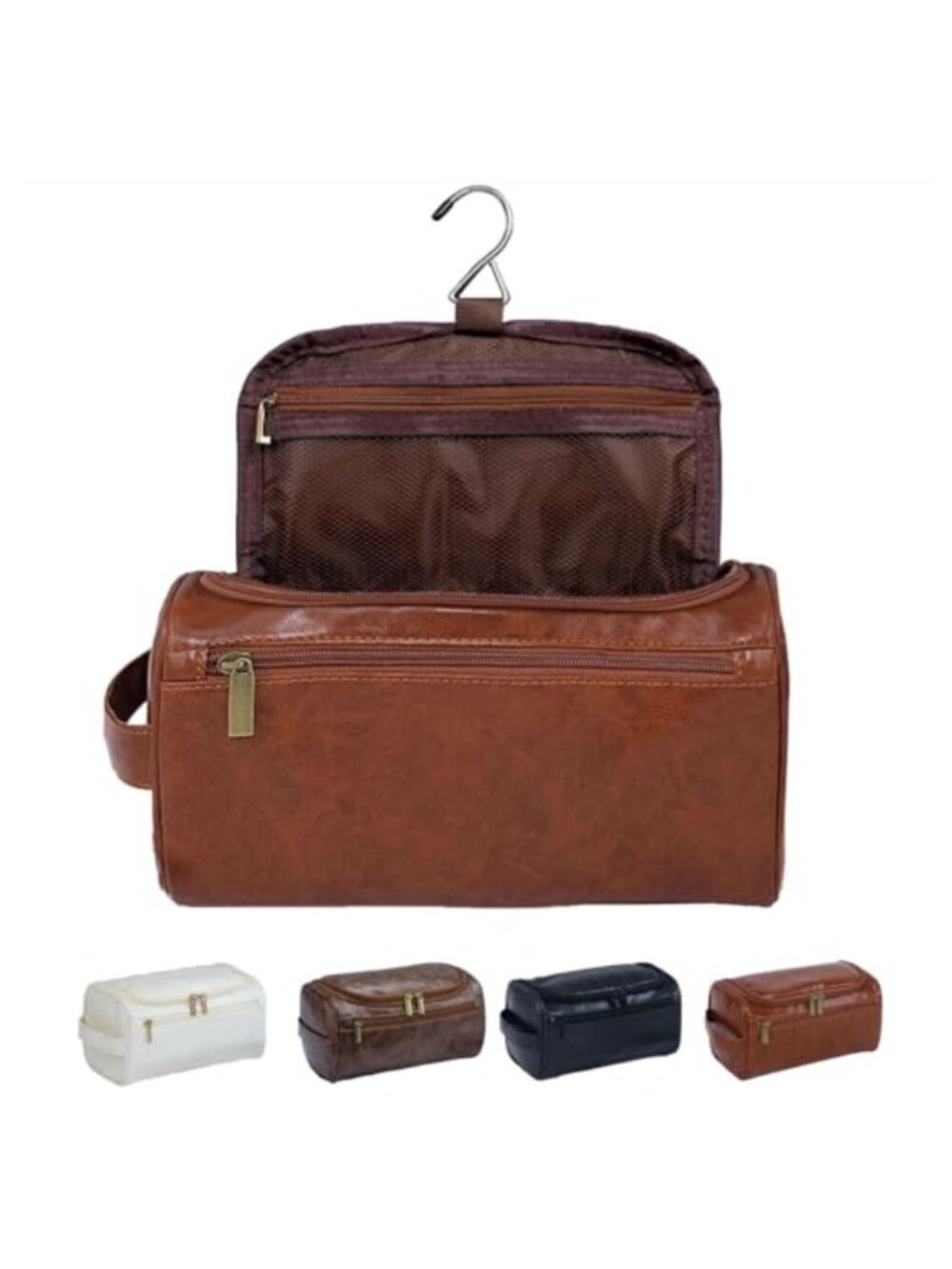 PU Leather Travel Toiletry Bag Waterproof Cosmetic Pouch with Hook